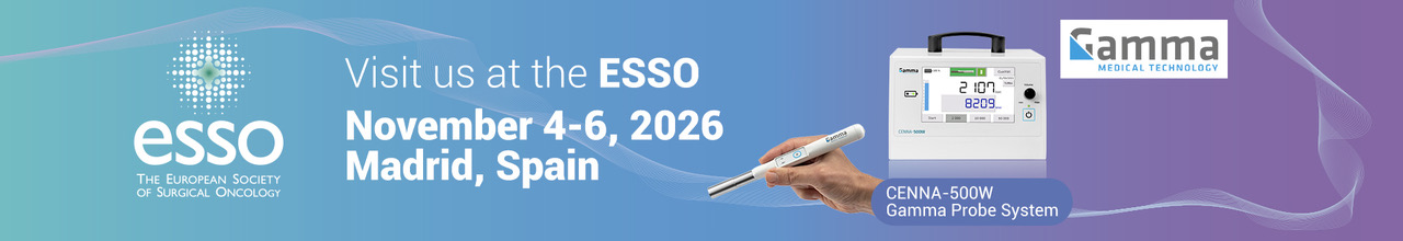 Besuchen Sie den ESSO Stand mit medizinischem Gerät in Weiß und blauem Farbverlauf