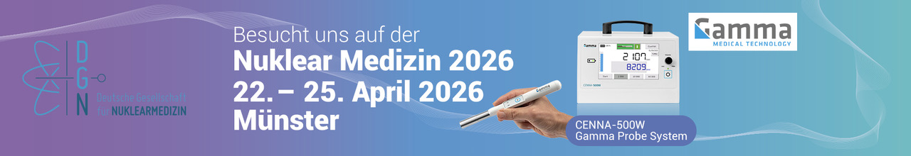 Hellblaue Werbegrafik mit medizinischem Messgerät, stilisiertem Logo und Termindaten